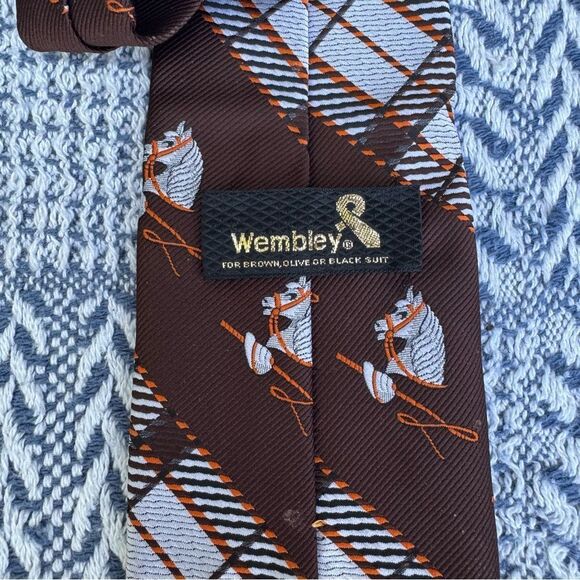 Wembley Brown and White Plaid Men's Tie - Picture 4 of 4
